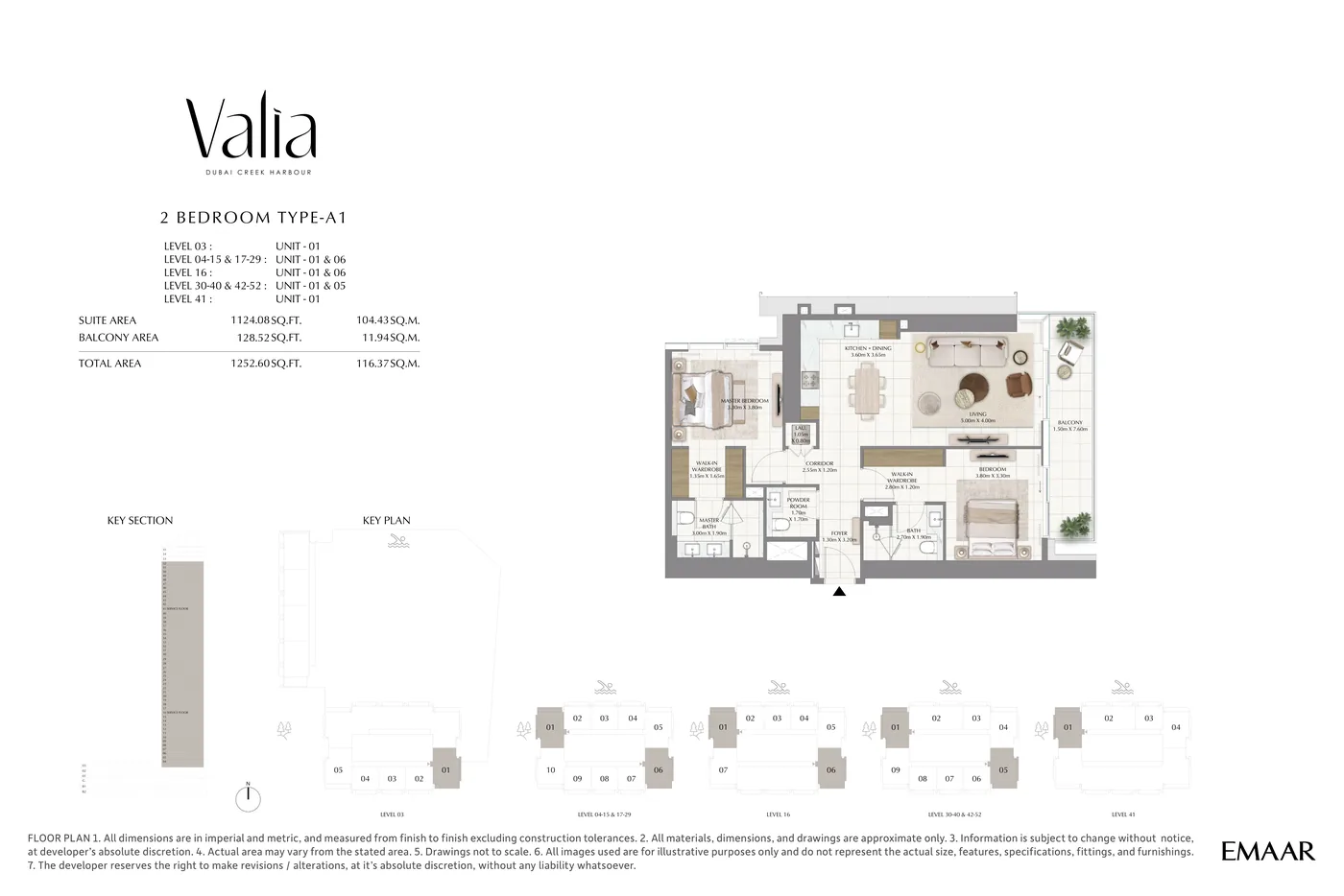 Valia by Emaar 2-bedroom apartment floor plan – from 1,242 sqft at Dubai Creek Harbour